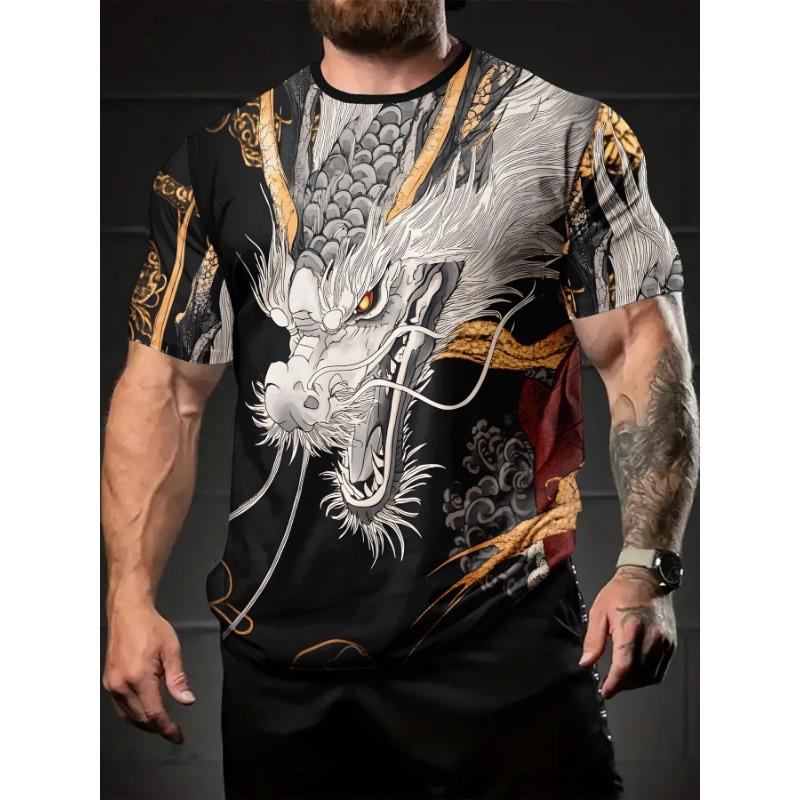 Pánské ležérní tričko s krátkým rukávem 3D tygr, osobnostní, volné, rychleschnoucí, vysoce elastické, prodyšné, z ledového hedvábí, pro streetové oblečení