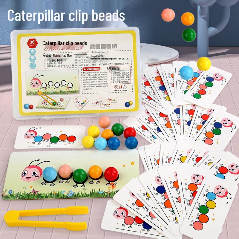 Montessori Bead Clamping & Color Recognition Caterpillar Toy for Early Education