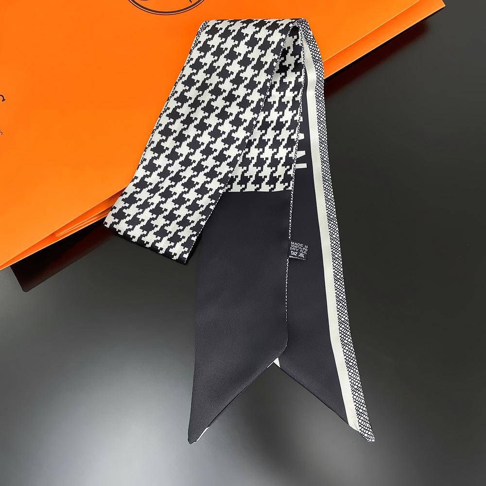 Korean Retro Houndstooth Silk Scarf: Women's Flowy Long Strip, College Style Hair & Bag Accessory