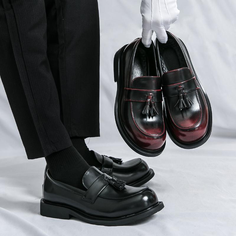 Fashion Men Fashion Tassel Shoes Black Brown Big Head Thick Soled Leather Shoes British Business Office Dress Shoes Sizes 38-46 Men Shoe