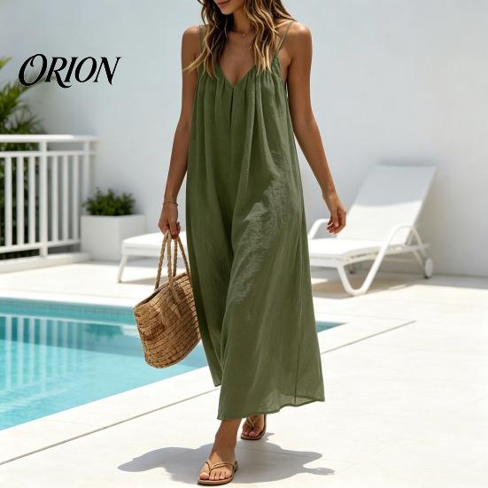 Slim Fit Summer Dress Women's Spaghetti Strap Beach Sundress, Sleeveless V Versatile Holiday Neck Cami Dress, Loose Flowy Vacation Long