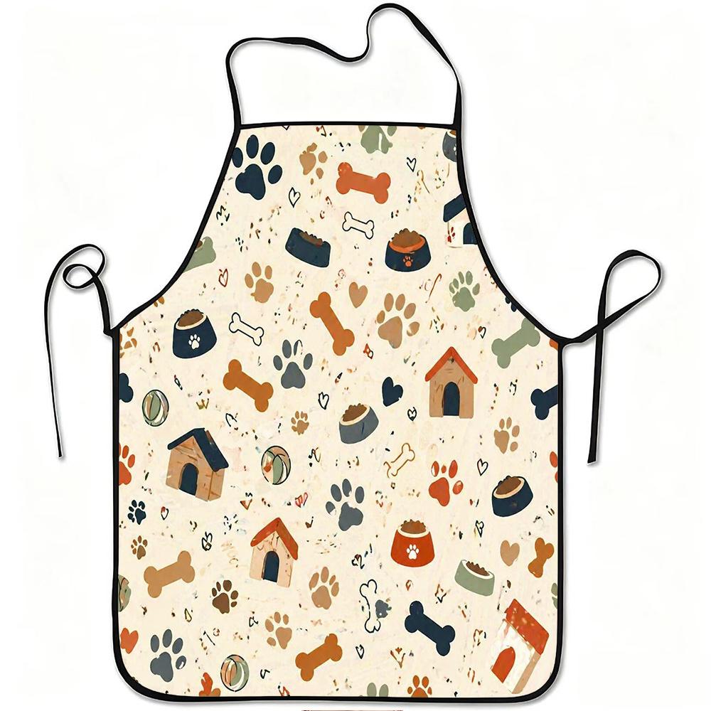 1pc Cute Dog Paw Bone House Print Apron, Durable And Easy to Clean, Adjustable Waistband, Polyester Material, for Kitchen Cookin