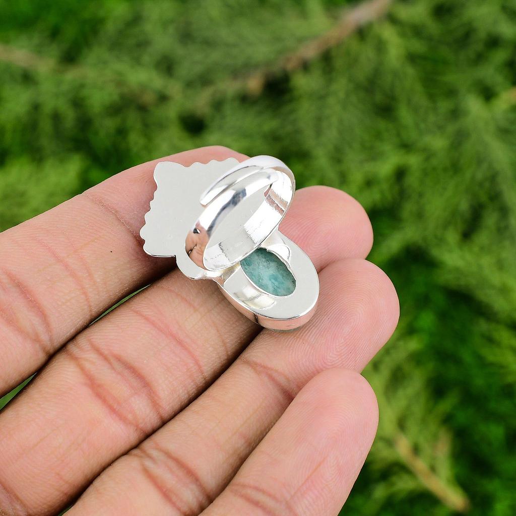 925 Sterling Silver Amazonite Stone Wedding Stackable Promise Heart Chakra Ring