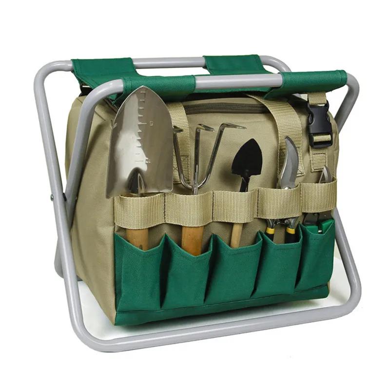 Klappbarer Gartenhocker, Gartenhandbank mit Gartenaufbewahrungstasche mit mehreren Taschen, Gartenwerkzeug-Kit-Tasche