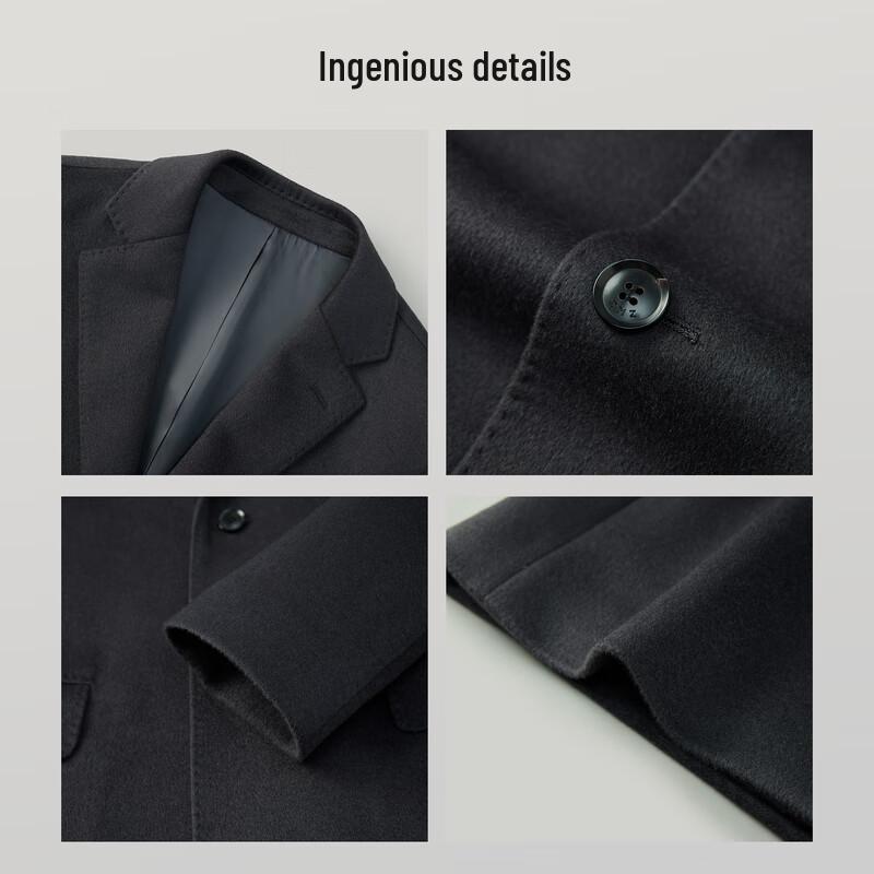 EMZ Erdos Men's 100% Lamb Wool Mid-Length Overcoat