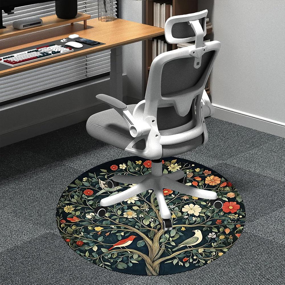 1PC Floral Tree Birds Office Round Area Rug,  Mat Suitable ForOffice, Under Office Chairs Bedroom Living Room Home Decor, Room Deco