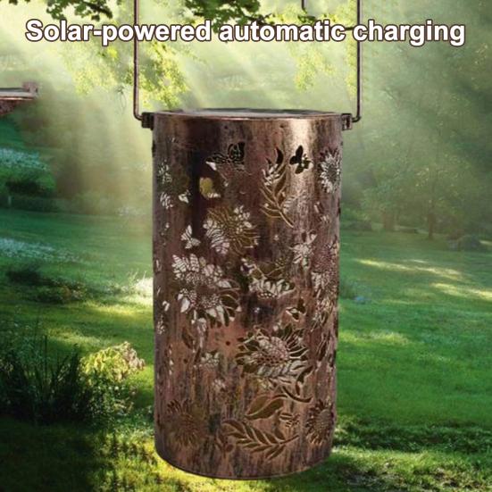 Solar Sunflower Garden Lantern Hollow-Out Waterproof Outdoor LED Hanging Light for Yard Patio Fence Energy-Saving Landscape Lighting