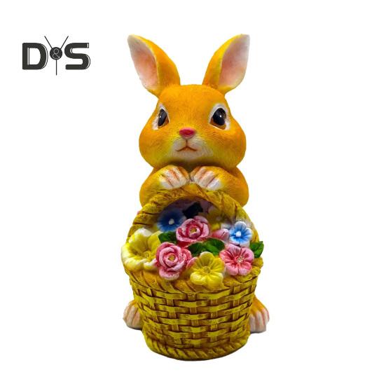 

Солнечная садовая статуэтка кролика с 5 светодиодными лампами, цветочная корзина, уличная смоляная фигурка кролика, украшение для патио, двора, лужайки, пасхальное украшение жёлтый