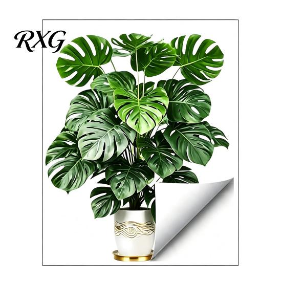 Bathroom Window Privacy Clings Green Plant Wall Stickers, Tropical Monstera Areca Palm Decals, Waterproof Glass Door Decorative Films PVC Leaf Art for