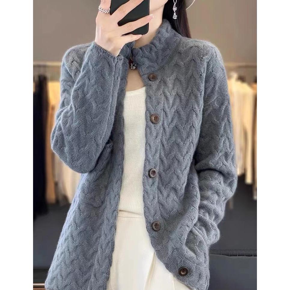 Cardigan Autunno Inverno Giacca Manica Lunga Donna Larga Casual Maglione Lavorato a Maglia Cappotto Donna