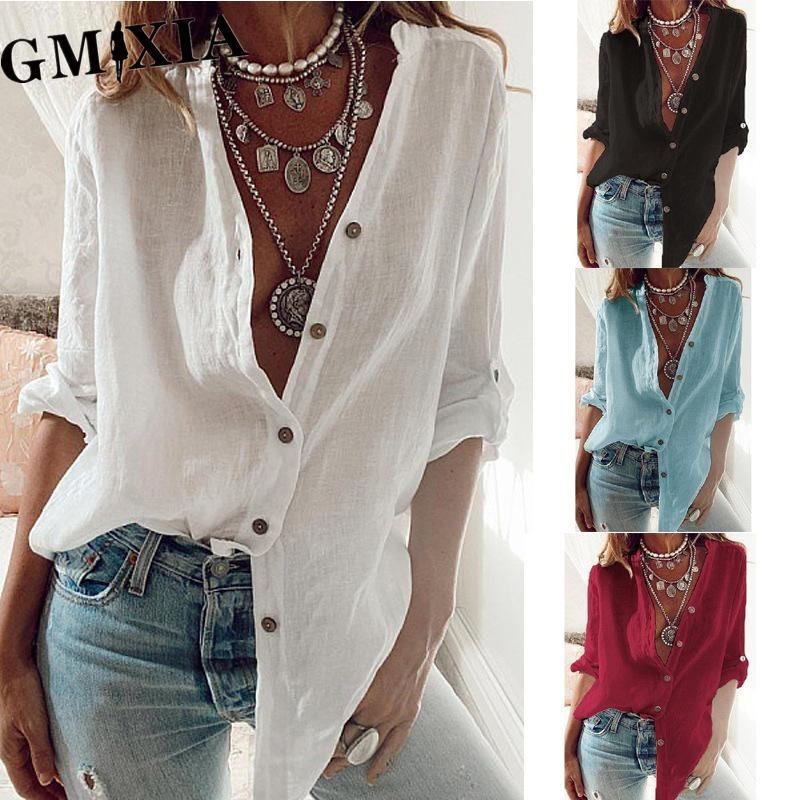 

GMXIA Women s Fashion Casual Solid Color Print POLO Neck Blouses & Shirts XXXXXL бежевий