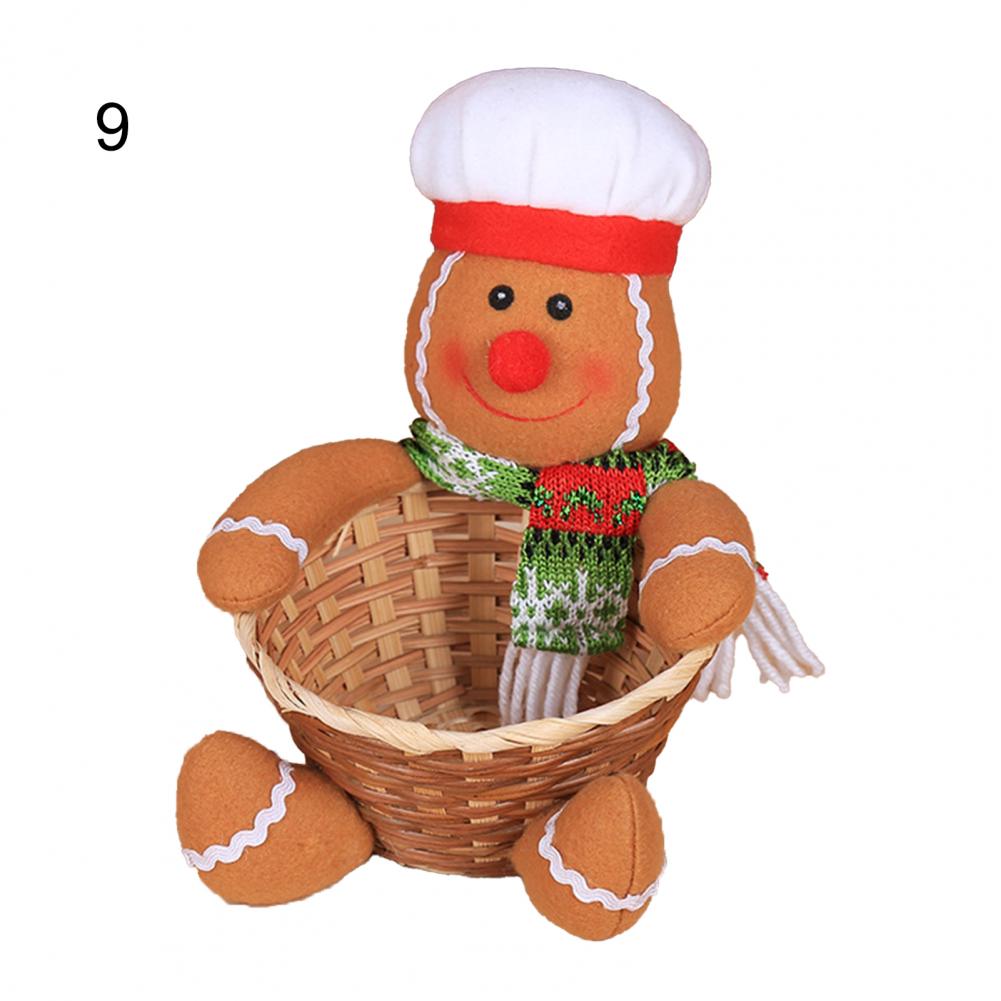 Santa Claus Snowman Candy Storage Bamboo Basket Christmas Gift Desktop Ornament Woven Handmade Bamboo Basket Snacks Restaurant