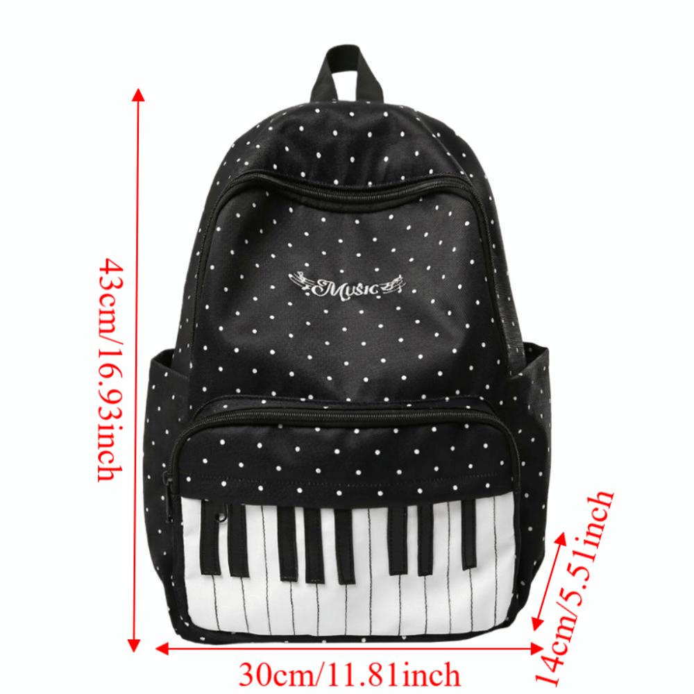 Sac d'école préppy grande capacité Sac à dos en nylon avec motif touches de piano Sac à dos à pois Shopping
