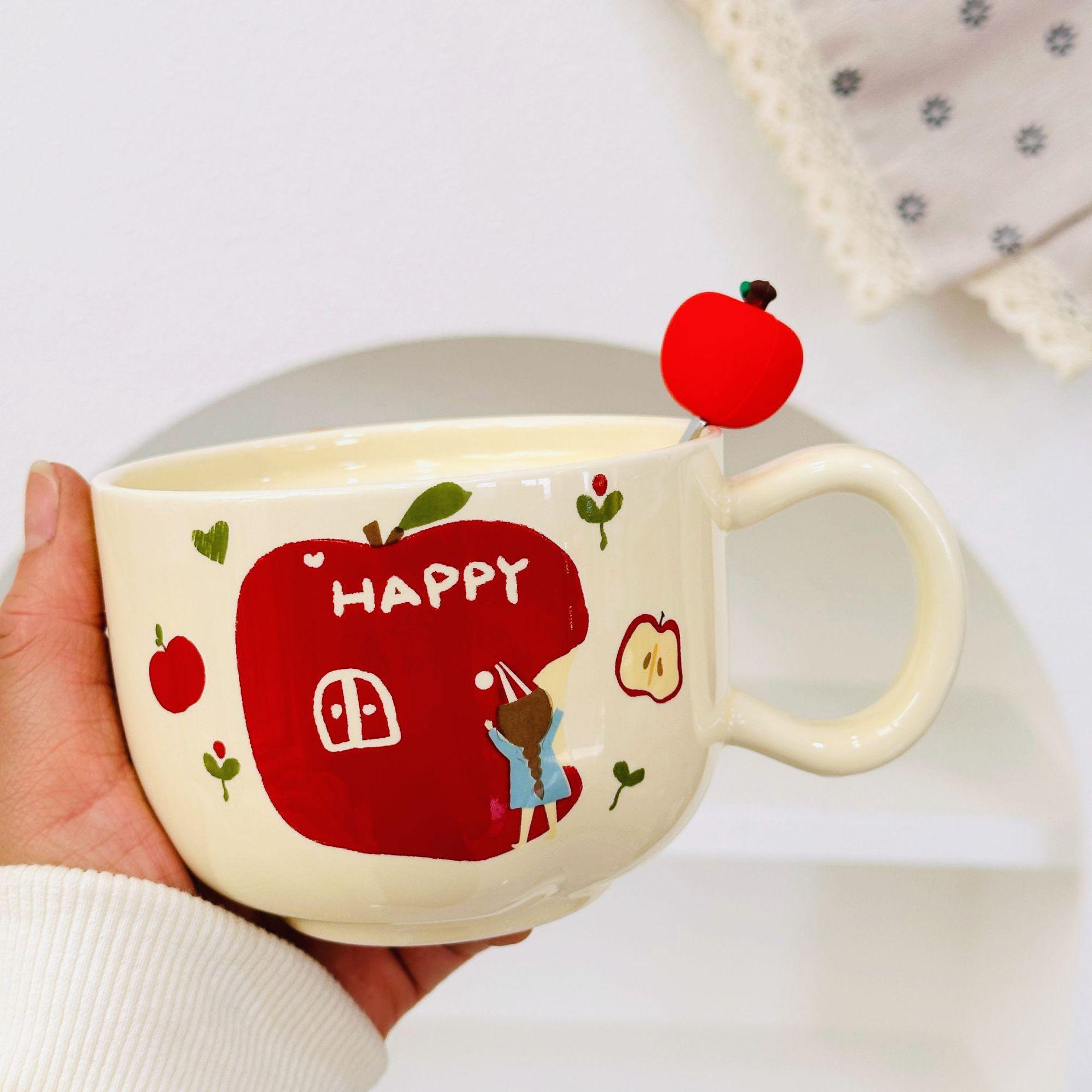 

Рождественская кружка с крышкой и ложкой, керамическая чашка, чашка-сувенир, подарок, кофейная чашка, для пары, яблочная чашка, для девушки 350ML