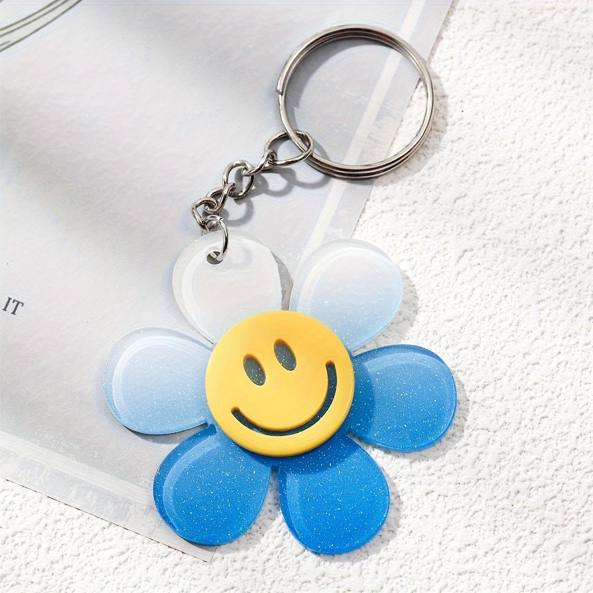 

Красочный градиентный брелок для ключей в виде подсолнуха, креативный кулон в виде цветка с улыбкой для мужчин и женщин, простой шарм для школьной сумки, кольцо для ключей от машины, акрил