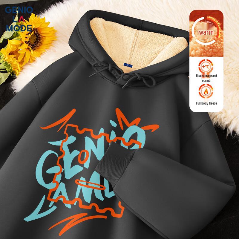 GENIOLAMODE Męska bluza z kapturem z grubego polaru