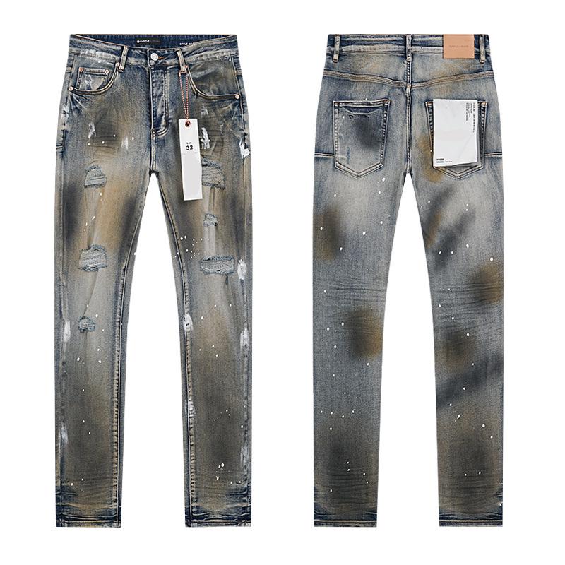 European and American Purple Slim Men's Trendy Light Luxury Elastic Jeans
