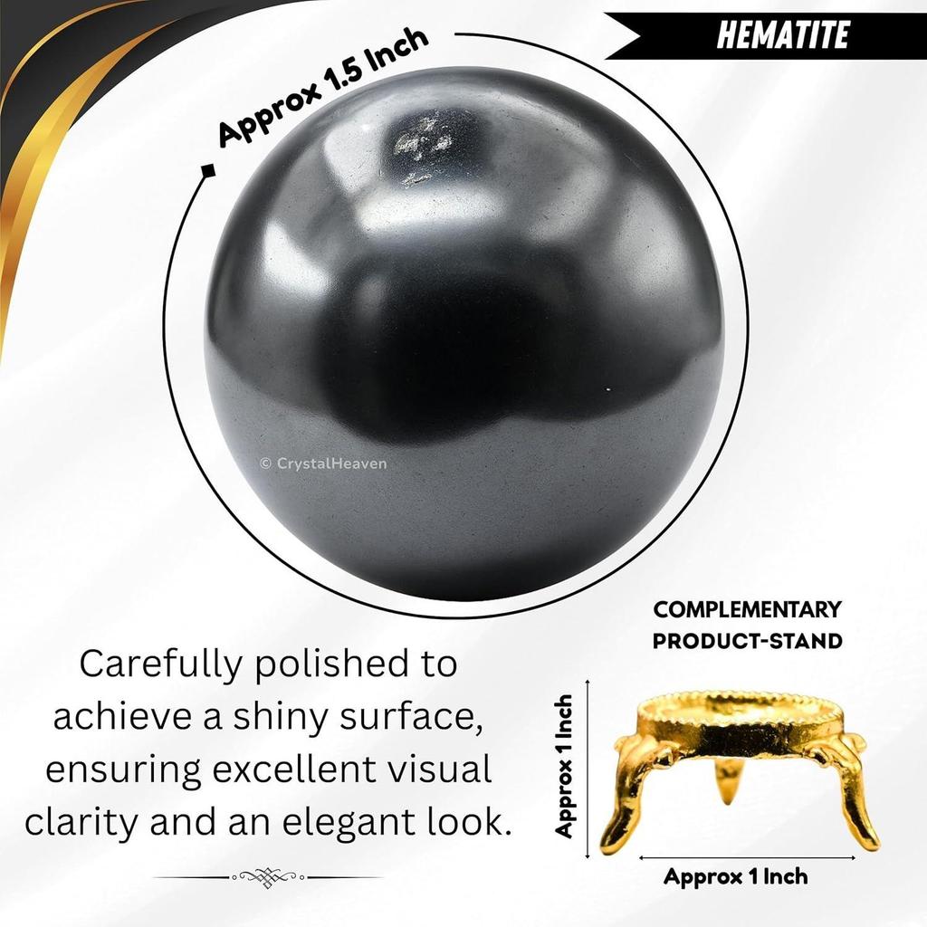 Certified Hematite Crystal Ball for Meditation - Premium Crystal Vastu Items for Home and Feng Shui Items for Good Luck