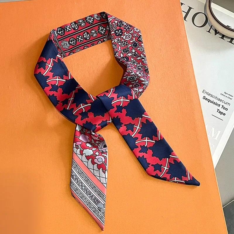 Women Narrow Thin Scarf Horse Print Long Ribbon Scarf Handle Bag Multi-Function Decorative Neckerchief Hair Tie Band