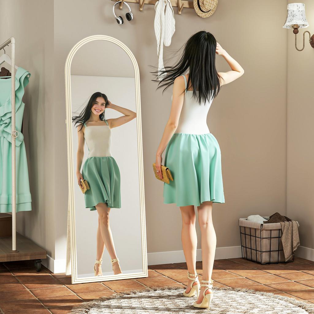 Floor Mirror, Full-Length Arched, Stone-Effect Frame, 50 x 160 cm, White