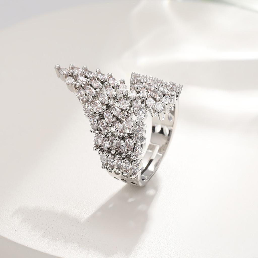 Copper Zircon Flower Open Ring For Women With Adjustable Size And Christmas Holiday Style