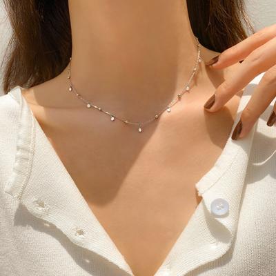 1Pcs Round Pendants Bead Chain Necklace Fine Clavicle Chain Fashion Cute Simple Necklace