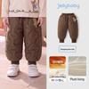 JELLYBABY Kids Fleece-Lined Bear Embroidered Casual Pants