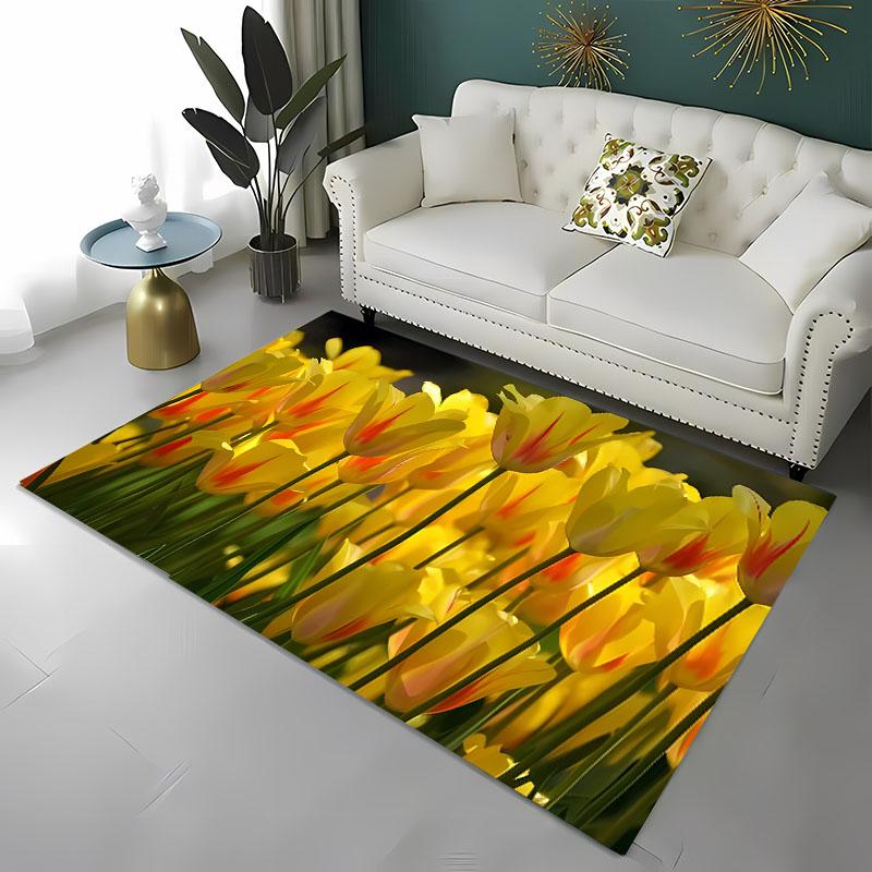 Krásný 3D tištěný koberec s tulipány do obývacího pokoje, ložnice Alfombra Protiskluzový měkký kusový koberec Pohovka Vstupní rohožka Domácí rohožka Dekor Tapete