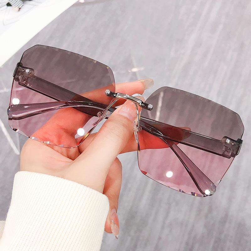 

Безрамные женские солнцезащитные очки с отделкой, большая оправа, модные солнцезащитные очки с защитой от ультрафиолета, мужские трендовые уличные солнцезащитные очки