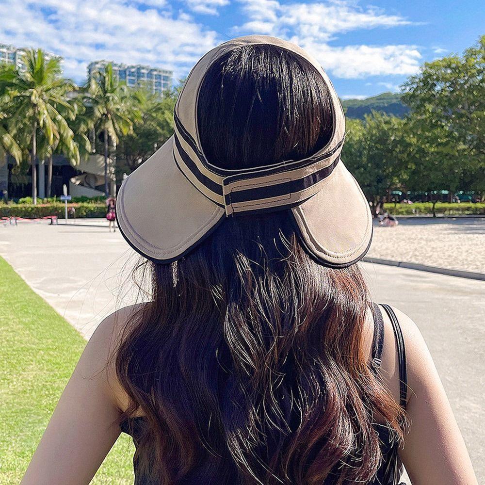 Women's Summer Hat Female Outdoor Beach UV Protection Breathable Empty Top Hats Lady Foldable Hollow Scallop Cap