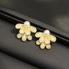New Chinese lace half fan butterfly double pearl flower stud earrings femininity exquisite high-end earrings earrings