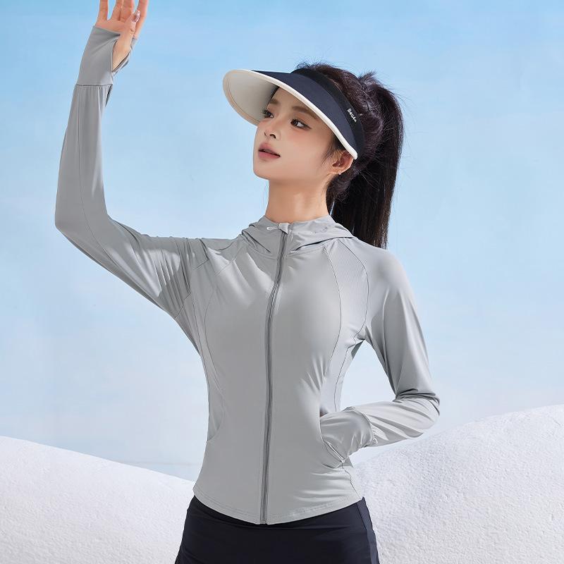 Women Summer Slim Fit Sun Protection Jacket Ice Silk Cooling UV Top Lightweight Breathable Outdoor Sunscreen