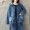 Spring 2026 Retro Women's Hooded Patchwork Jacket: Loose Casual Plus-Size Long Sleeve Top
