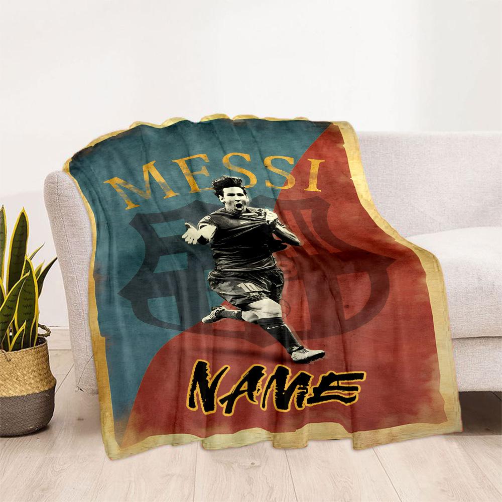 Messi's Legacy Soccer Customize Text Blanket Lightweight Personalized Blanket Soft & Cozy Versatile for Livingroom Office Chair Nap Home Decor