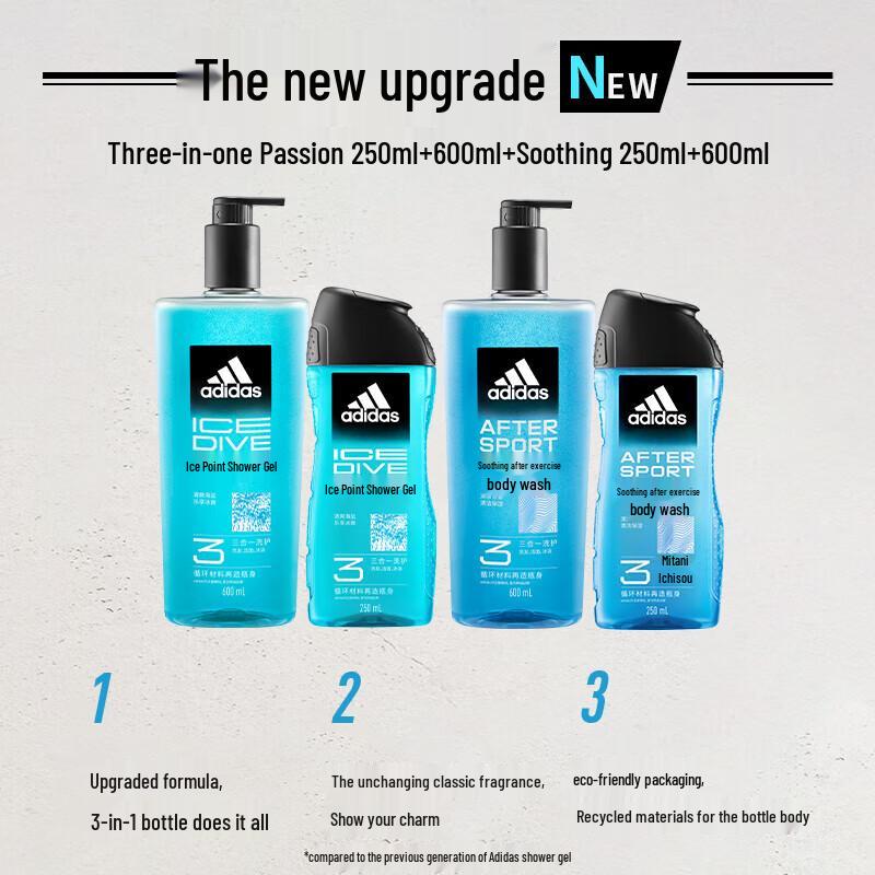 Adidas Men's 3-in-1 Body Wash, Shampoo & Facial Cleanser