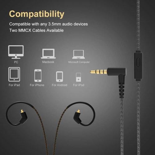 BASN Metalen In-Ear Monitor Headphones, 4-Driver Musician, Noise-Isolating IEM, Deep Bass, Two Detachable MMCX Cables, Matte Black Case for Singers, D