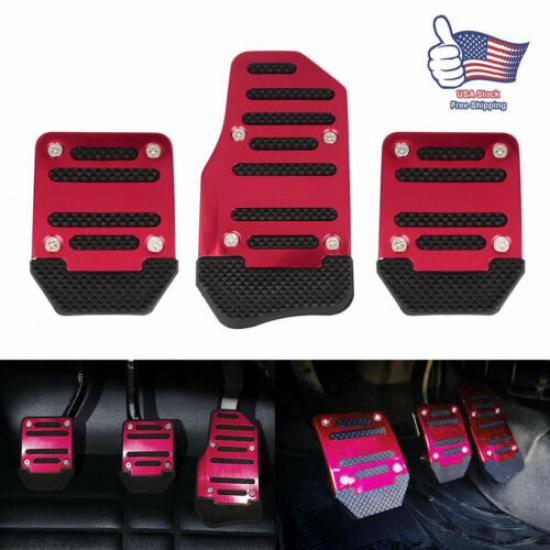 Red Non-Slip Manual Gas Brake Foot Pedal Pad Cover Car Accessories Parts 3Pcs US