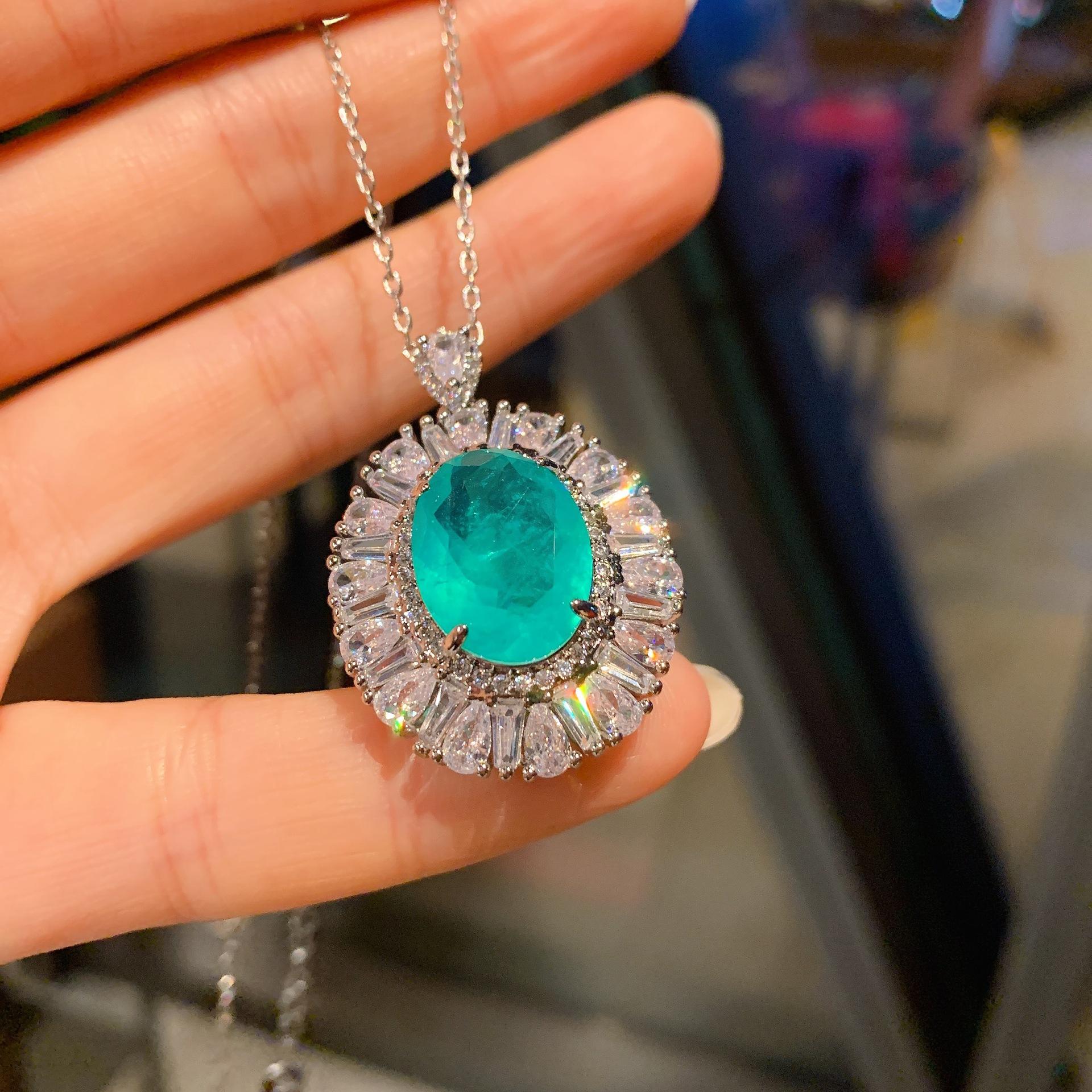 Beautiful, Simulated Emerald Necklace Artificial Paraiba Pendant