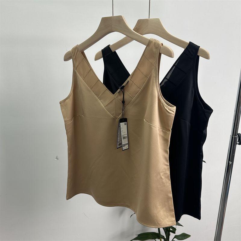 

Export Fashion Running Single Summer Imitation Satin Plus Size Pairs V Neck plus Size Vest Tops Inner Wear Black 36