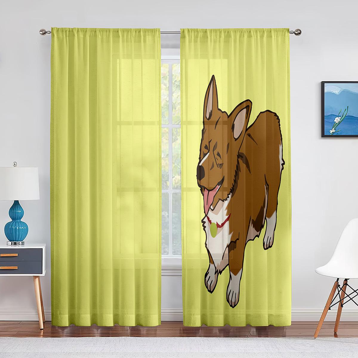 Corgi In The Flower Field Puppy Dog Прозрачные шторы для оконного оформления кухни — фото 3