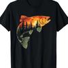 Men's 180g Heavyweight Trout Fishing TShirt Black Jumping Trout Fish and Sunset River Forest Graphic Machine Washable Casual ...