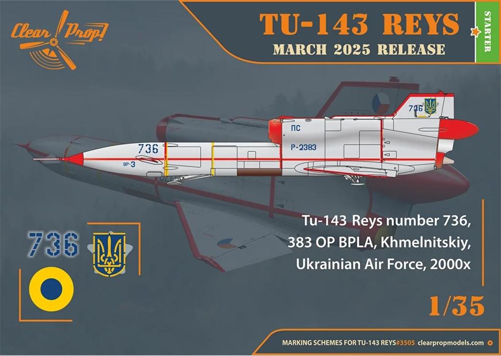 Przezroczysty Tupolew Wyścigowy Bezzałogowy Samolot Rozpoznawczy z Kamerą Filmową Model Plastikowy CPU3505 Śmigło! 1/35 Tu-143 (Samolot)