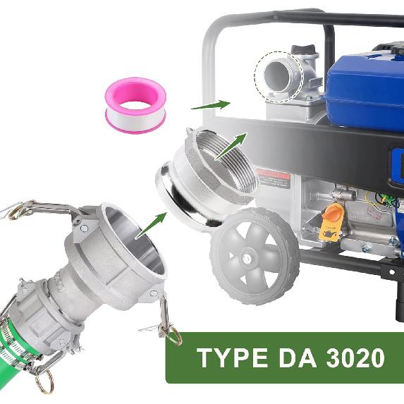 Camlock Fittings Type DA 3’’ Female Camlock × 2’’ Male Camlock Cam and Groove Hose Fittings, Aluminum Material, Reducer, 125PSI