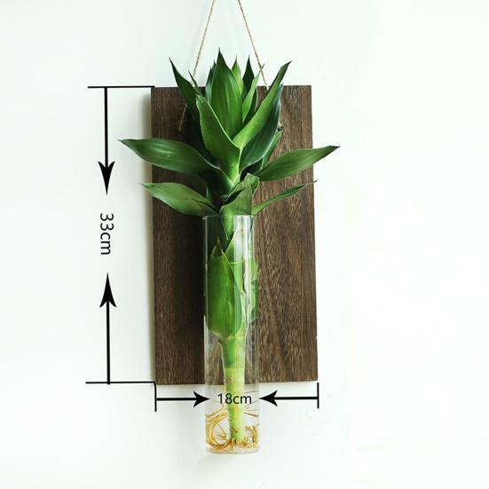 Yousheng Glass Wall Planter Hanging Vase with Wooden Board Oblate Flower Vase for Hydroponics Plants Flowers Home Office Decor