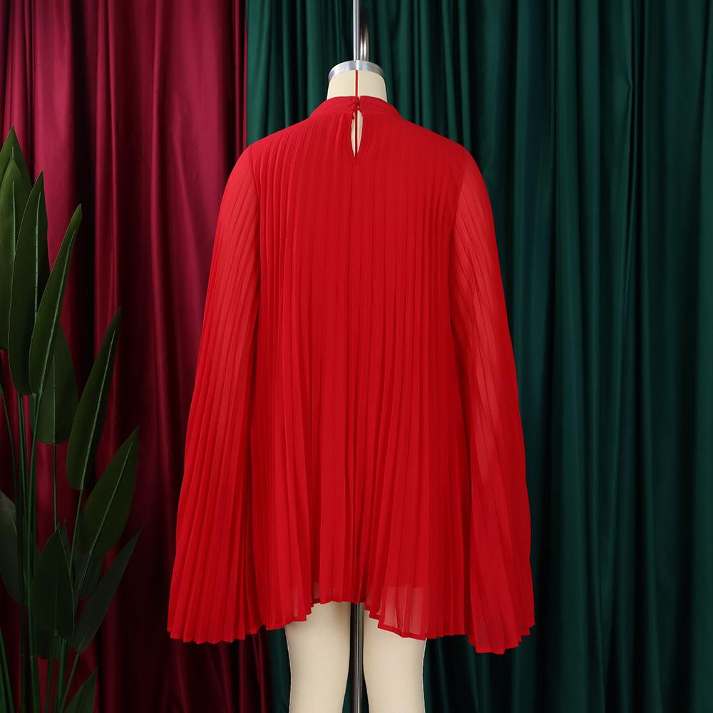 YYFS Women's Fashion Spring Fall Solid Color Print Long Sleeve Half Turtleneck Loose Waistline Casual Dresses