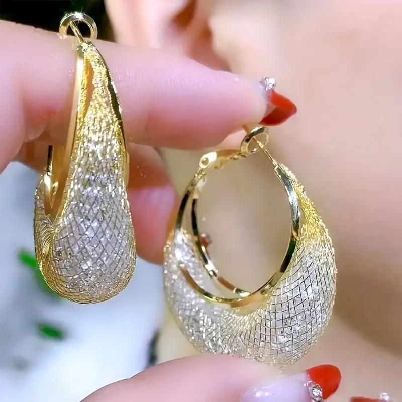 Gold Color Metal Hollow Mesh Earrings Luxury Exquisite Party Engagement Wedding Dangle Earrings for Women