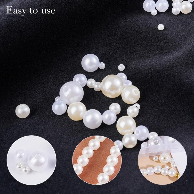 800pcs Artificial Faux Pearl Resin Beads Kit Round Pearl Beads Loose Bracelet Pearls With Hole For DIY Craft Necklaces Jewelry