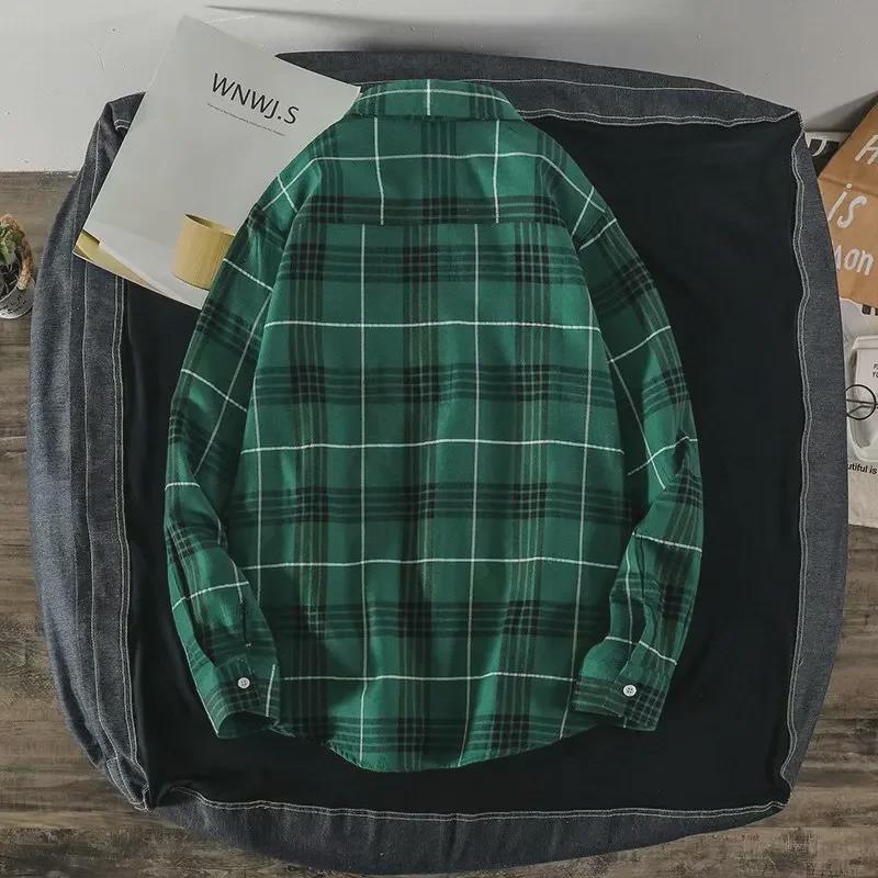 2024 Men's Plaid Shirt: Casual Spring/Autumn Jacket, Long-Sleeved Trendy Student Style