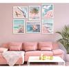 6Pcs Summer Beachy Wall Art Fresh Pink Tropical Ocean Art Print Beach Chairs Starfish Surfboard Palm Tree Wall Decor Retro Coastal Canvas Picture Bus