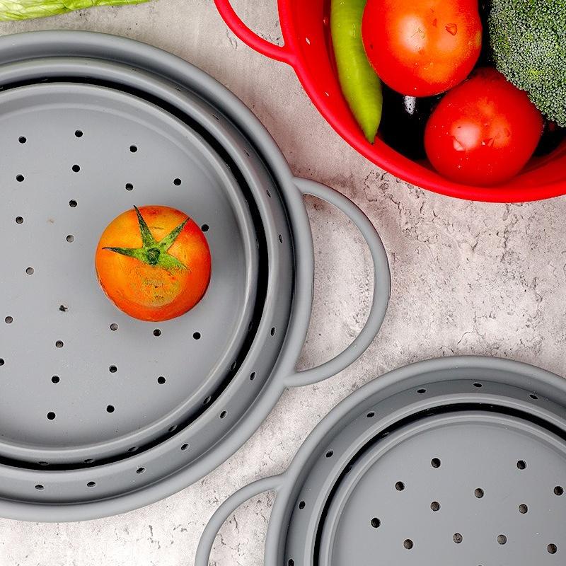 Coș de scurgere pliabil din silicon alimentar pentru alimente, coș pentru spălat fructe și legume, strecurătoare, scurgător pliabil, ustensilă de depozitare pentru bucătărie